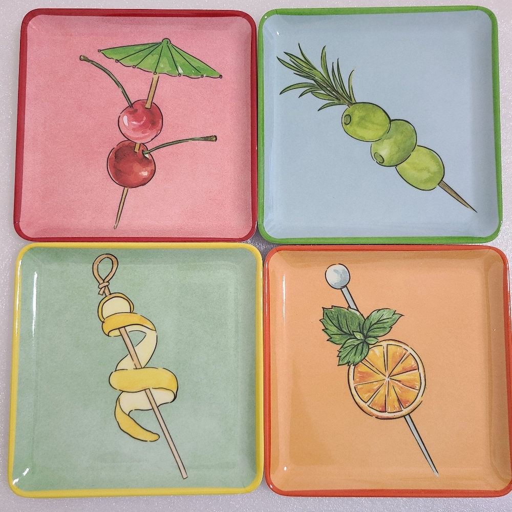 C&C California Set of 4 Melamine Appetizer plates Cherry Lemon Olive Orange